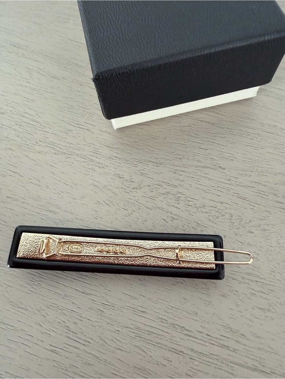 CHANEL Black Resin Hair Clip with Gold Crystal CC Logo - Picture 5 of 7